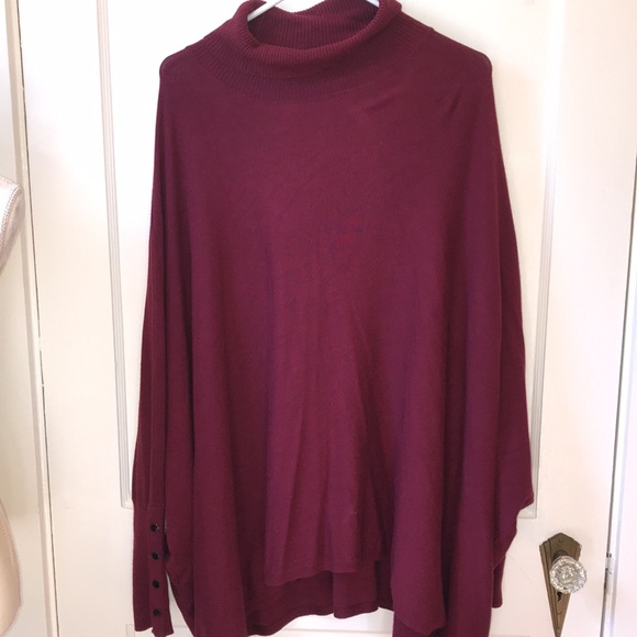 Alfani Burgundy Poncho Sweater Turtleneck Top - Picture 7 of 12